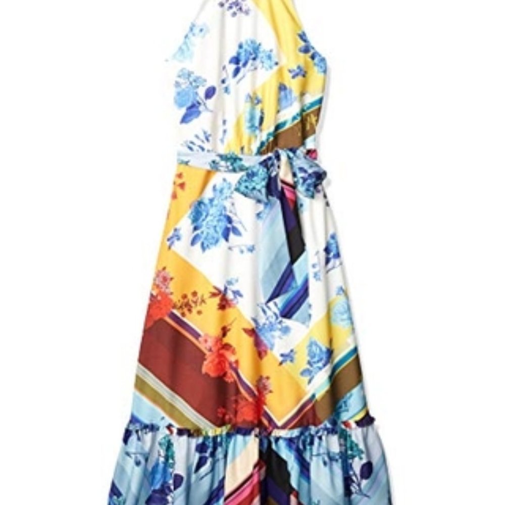 TAHARI SLEEVELESS MOCK NECK RUFFLE HEM DRESS - Picture 5 of 6